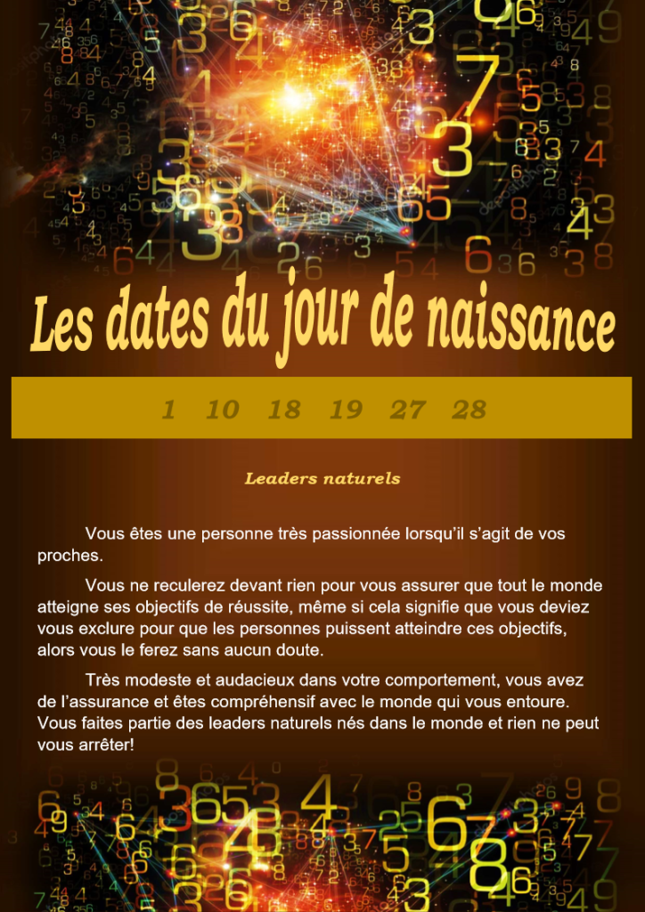 dates jour naissance 1-10-18-19-27-28