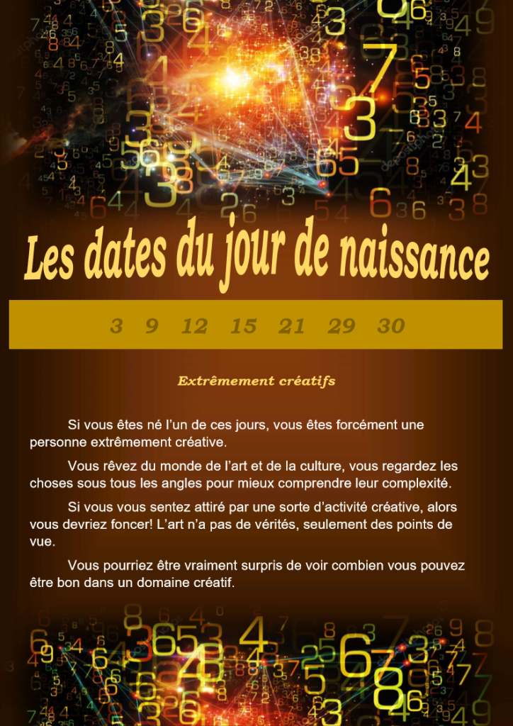 dates jour naissance 3-9-12-15-21-29-30
