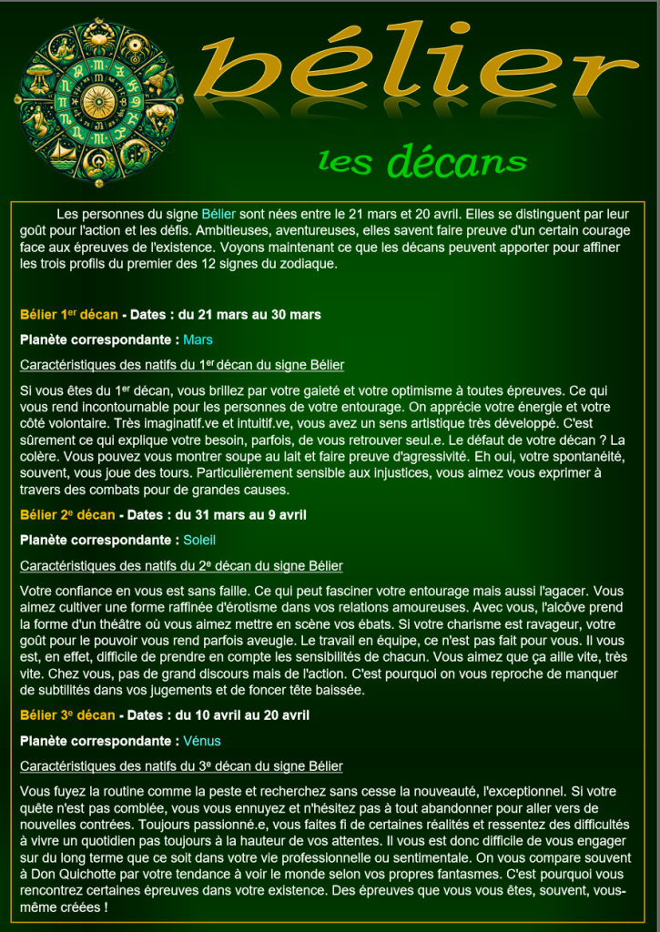 1 belier decan