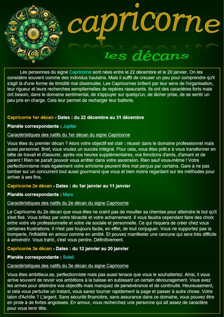 10 capricorne decan
