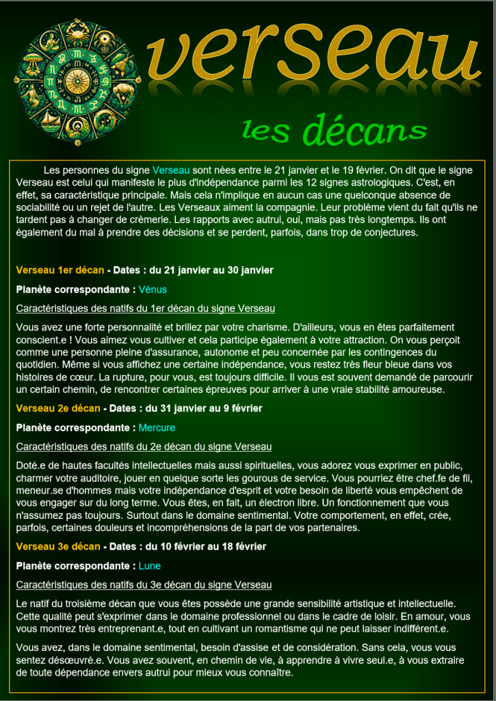 11 verseau decan