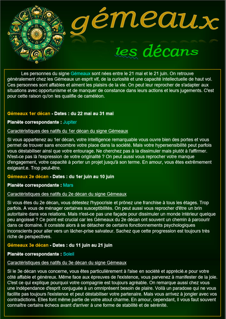 3 gemeaux decan