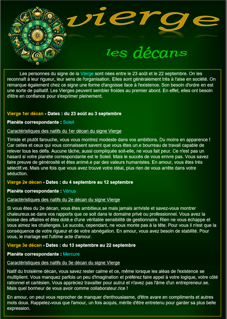 6 vierge decan